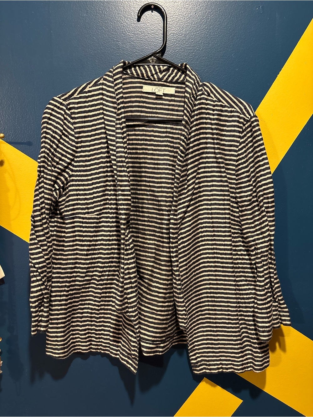 Ann Taylor Loft Black & White Stripe Linen Blazer EUC